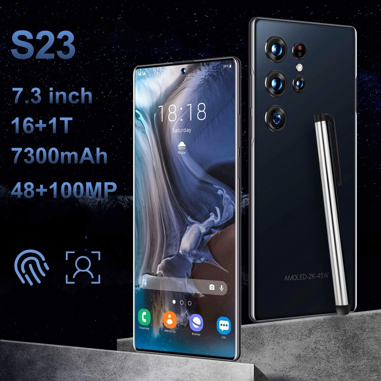 S23 Ultra Original 16gb+1tb 7.3 Inch 48mp+100mpv 3g/4g/5g High Quality Android 12 Smart Cell Phone